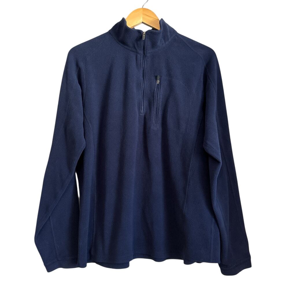 LL Bean Blue Quarter Zip 1/4 Zip Fleece Mens Large Zip Pocket Casual Pullover